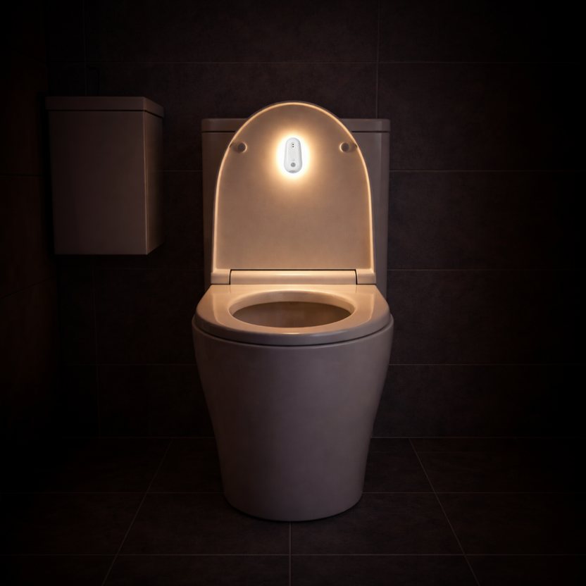Badkamer met uv-nachtlampje. Na