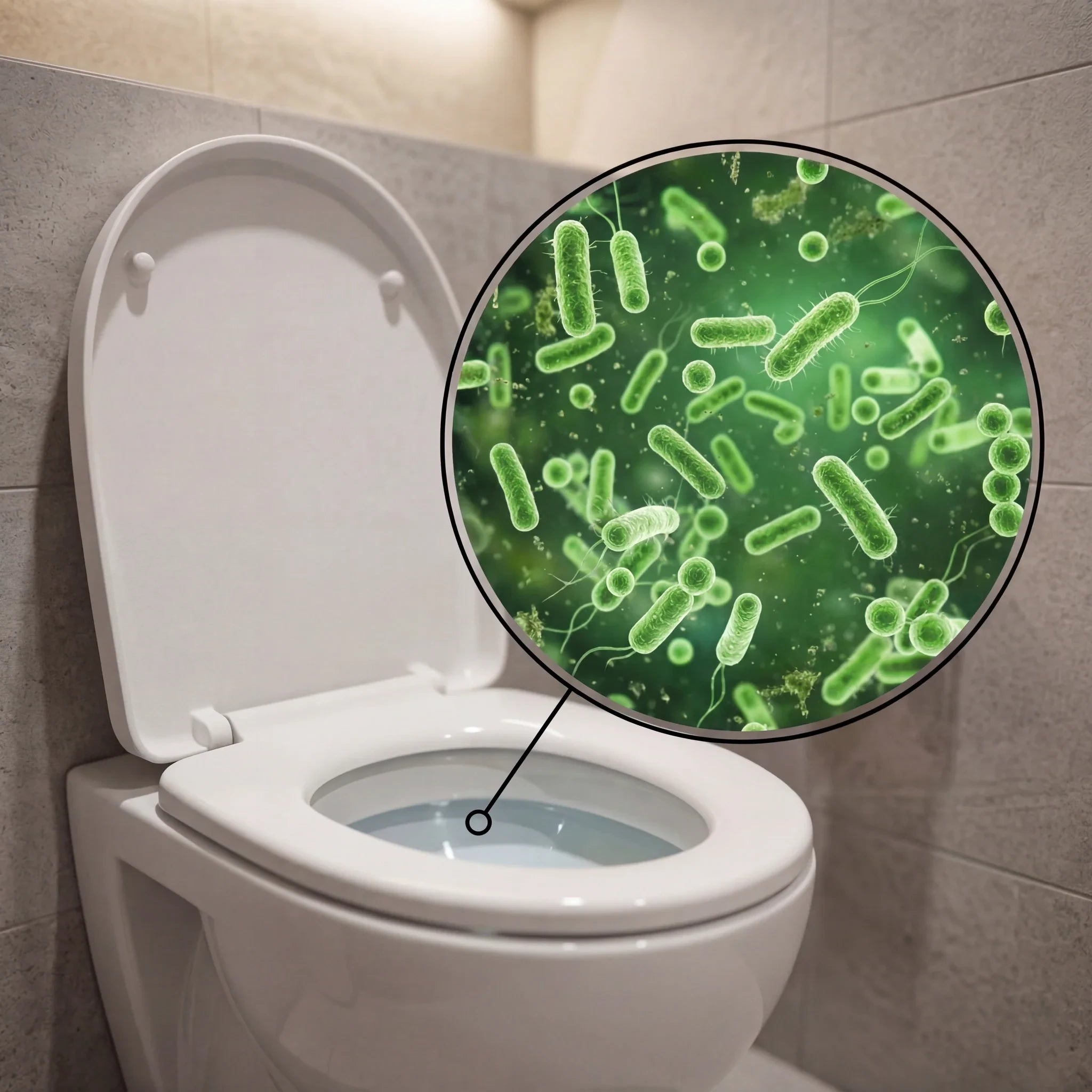 Bacteriën op een toiletoppervlak onder uv-licht